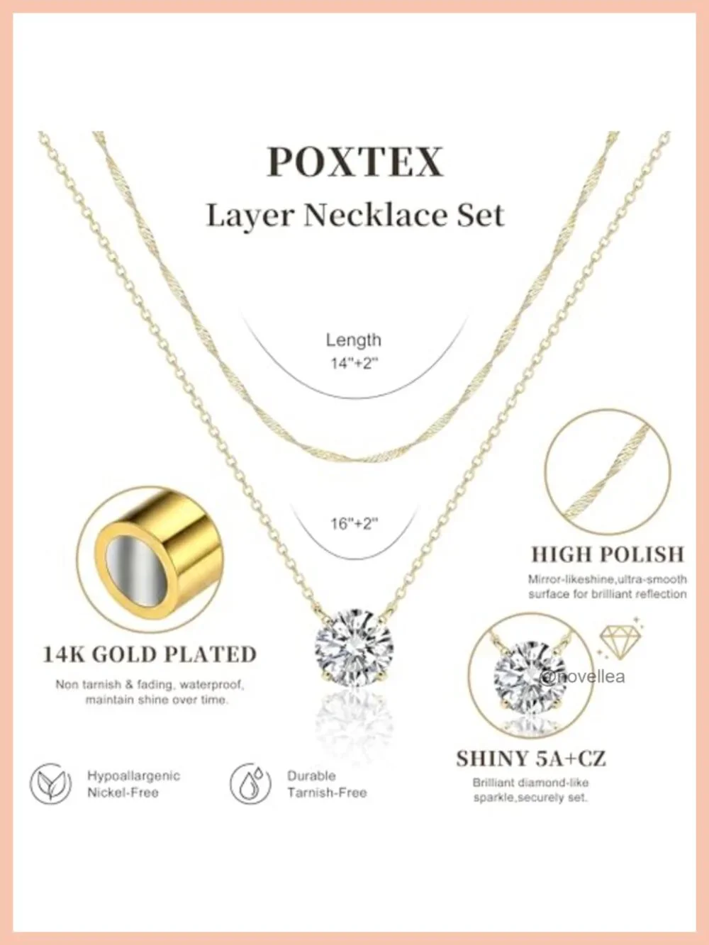 Layered Dainty Necklace Set, 14K Gold Plated Choker with Cubic Zirconia